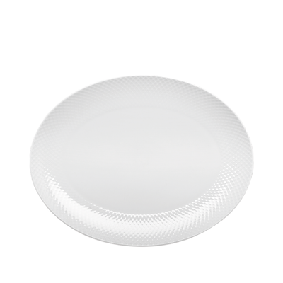 Lyngby Porcelæn Rhombe ovalt serveringsfad hvid 35x26,5 cm