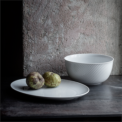 Lyngby Porcelæn Rhombe serveringsskål hvid 22 cm