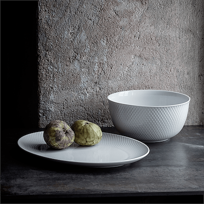 Lyngby Porcelæn Rhombe serveringsskål hvid 22 cm