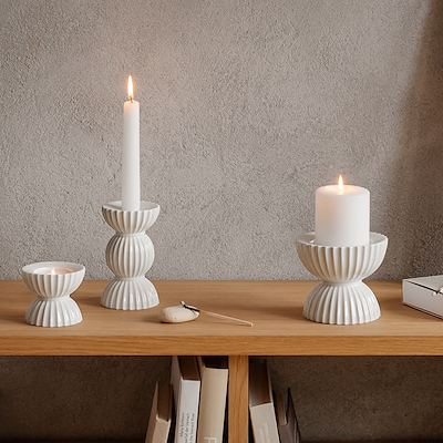 Lyngby Porcelæn Tura kronelysestage hvid H 14 cm.
