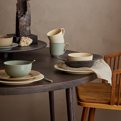 Lyngby Porcelæn Rhombe Earth dyb tallerken slate Ø24,5 cm