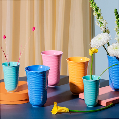 Lyngby Porcelæn Rhombe Color vase blå H20 cm