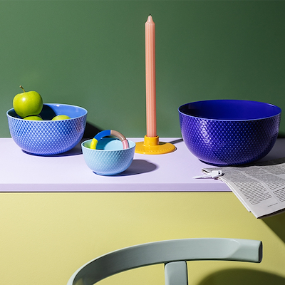 Lyngby Porcelæn Rhombe Color skålesæt blå 3 stk.