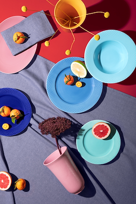 Lyngby Porcelæn Rhombe Color flad tallerken blå 27 cm