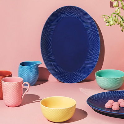 Lyngby Porcelæn Rhombe Color serveringsfad mørkeblå 35 cm