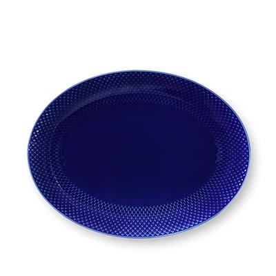 Lyngby Porcelæn Rhombe Color Serveringsfad mørkeblå 35 x 26,5 Cm