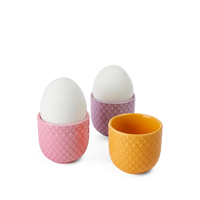 Lyngby Porcelæn Rhombe Color æggebæger 3 stk. gul/rosa/lilla Ø 5 cm