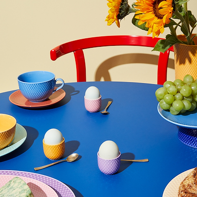 Lyngby Porcelæn Rhombe Color æggebæger 3 stk. gul/rosa/lilla Ø 5 cm