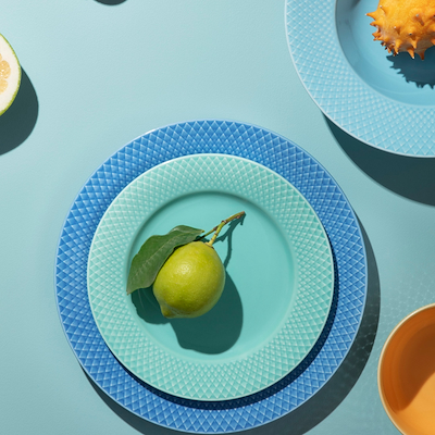 Lyngby Porcelæn Rhombe Color flad tallerken aqua 21 cm