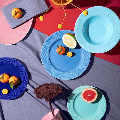 Lyngby Porcelæn Rhombe Color flad tallerken aqua 21 cm