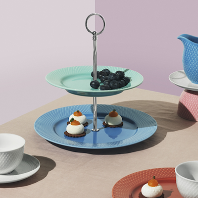 Lyngby Porcelæn Rhombe Color etagere blå/grøn 27 cm