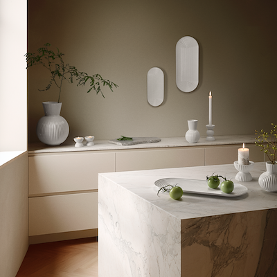 Lyngby Porcelæn Tura ovalt serveringsfad hvid 34x14,5 cm