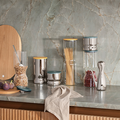 Georg Jensen Alfredo opbevaringsdåse gul stål 1 liter