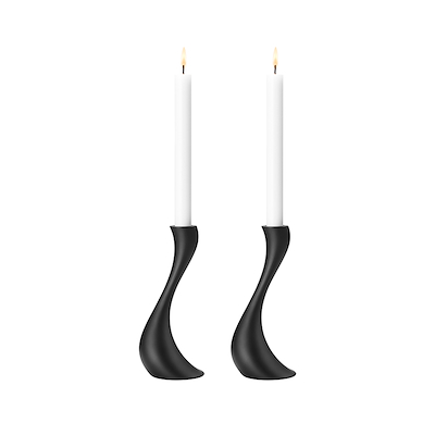 Georg Jensen Cobra lysestage mat sort 2 stk. small