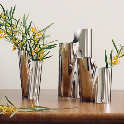 Georg Jensen Lituus vase stål lille H22,8 cm