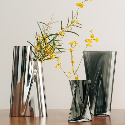 Georg Jensen Lituus vase røget glas H32 cm