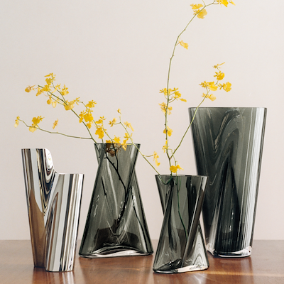 Georg Jensen Lituus vase røget glas H32 cm