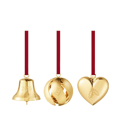 Georg Jensen Christmas Collectibles ornamentsæt guld 3 stk.