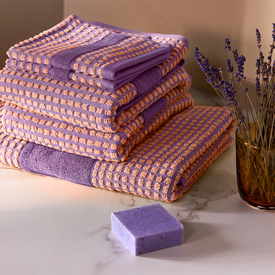 Juna Check vaskeklud lavendel/fersken 30x30 cm