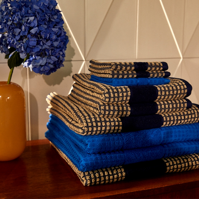 Juna Check vaskeklud mørkeblå/sand 30x30 cm