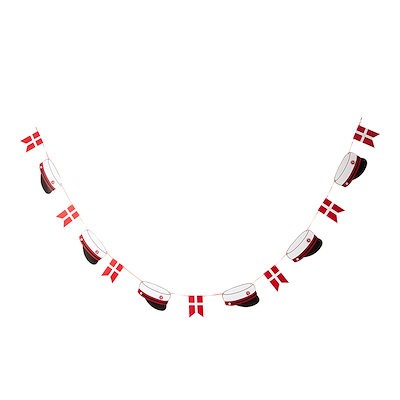 Det Gamle Apotek rød studenterguirlande med flag L 380 cm