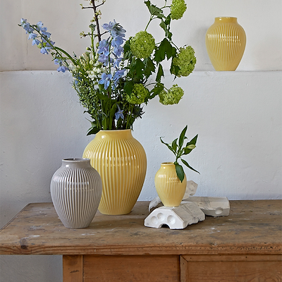 Knabstrup Keramik Ripple vase lysegul H27 cm