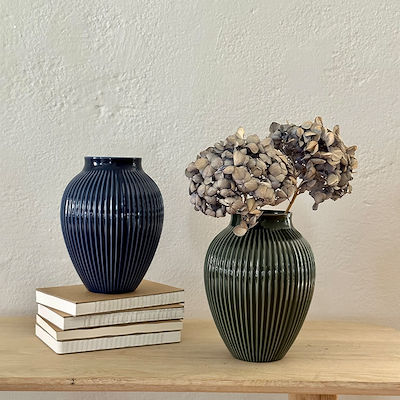 Knabstrup vase riller mørkeblå H20 cm