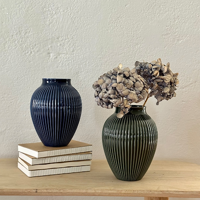 Knabstrup Keramik Ripple vase mørkegrøn H20 cm