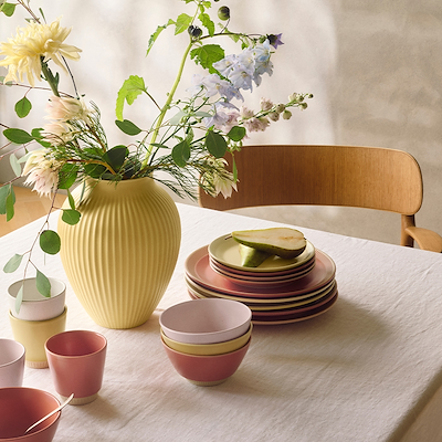 Knabstrup Keramik Ripple mat vase gul H27 cm