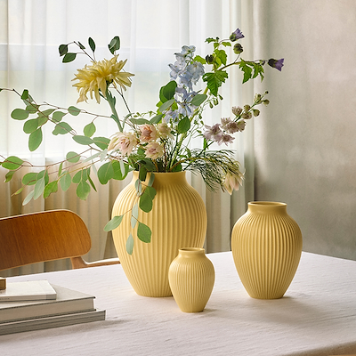 Knabstrup Keramik Ripple mat vase gul H27 cm
