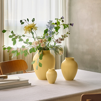 Knabstrup Keramik Ripple vase gul H12.5 cm