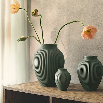 Knabstrup Keramik Ripple mat vase mørkegrøn H20 cm