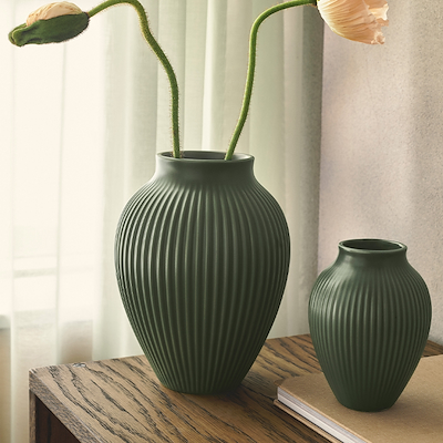 Knabstrup Keramik Ripple mat vase mørkegrøn H27 cm