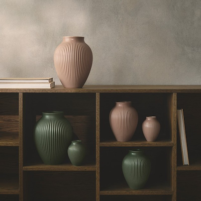 Knabstrup Keramik Ripple mat vase mørkegrøn H27 cm