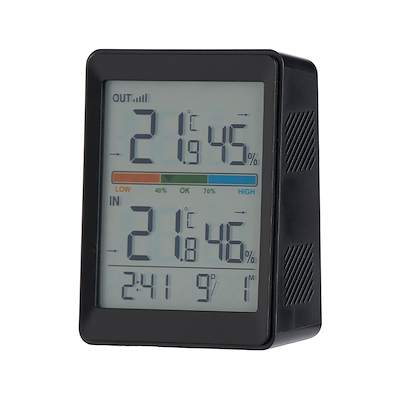 Digitalt inde- og ude termometer trådløst med sensor sort
