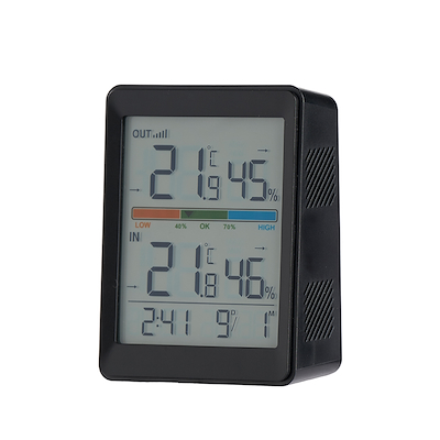 Digitalt inde- og ude termometer trådløst med sensor sort