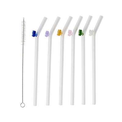 Sommerfugl sugerør glas multifarvet med børste 6 stk