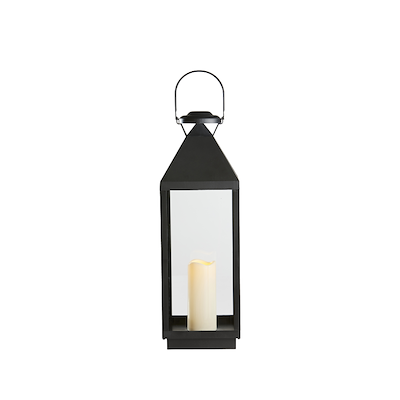 Lanterne med LED-lys sort H 60 cm