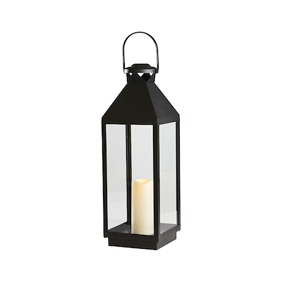 Lanterne med LED-lys sort H 60 cm