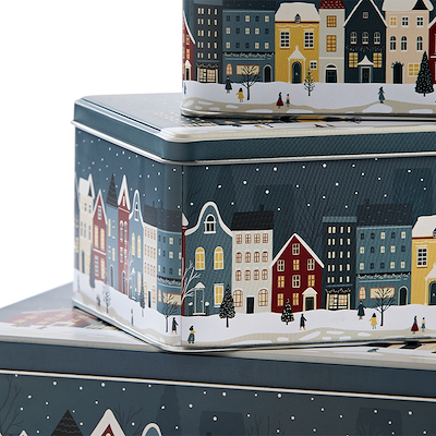 Kagedåsesæt med julemotiver 3 stk. firkantet