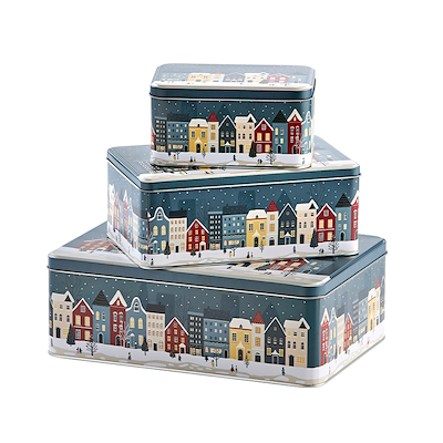 Kagedåsesæt med julemotiver 3 stk. firkantet