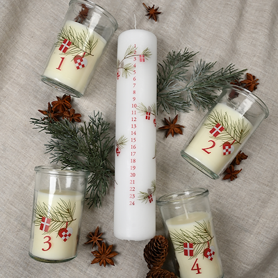 Det Gamle Apotek kalenderlys 25x5 cm hvid