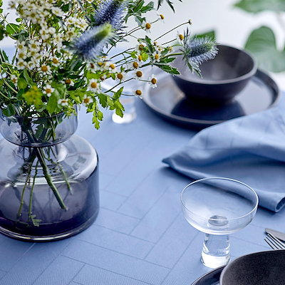 Södahl Tiles Damask dug sky blue 140 x 320 cm