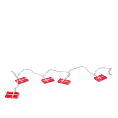 LED-lyskæde med 10 danske flag 230 cm rød