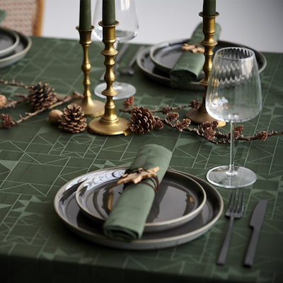 Södahl Damask Dug Star Forest Green 140 x 370 Cm