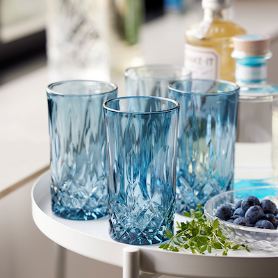 Lyngby Glas Sorrento highball vandglas/drinksglas blå 38 cl 4 stk. 