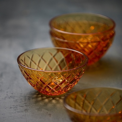 Lyngby Glas Sorrento skål amber Ø12cm 4 stk.
