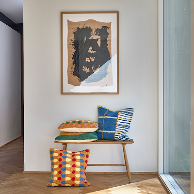 Villa Collection Styles pude brun/rød/blå/gul 45 x 45 cm 