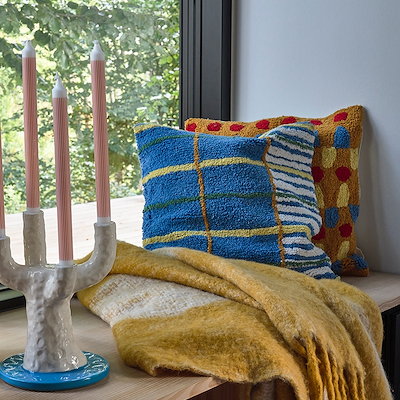 Villa Collection Styles pude brun/rød/blå/gul 45 x 45 cm