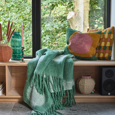 Villa Collection Styles pude grøn/rosa/brun 45 x 45 cm